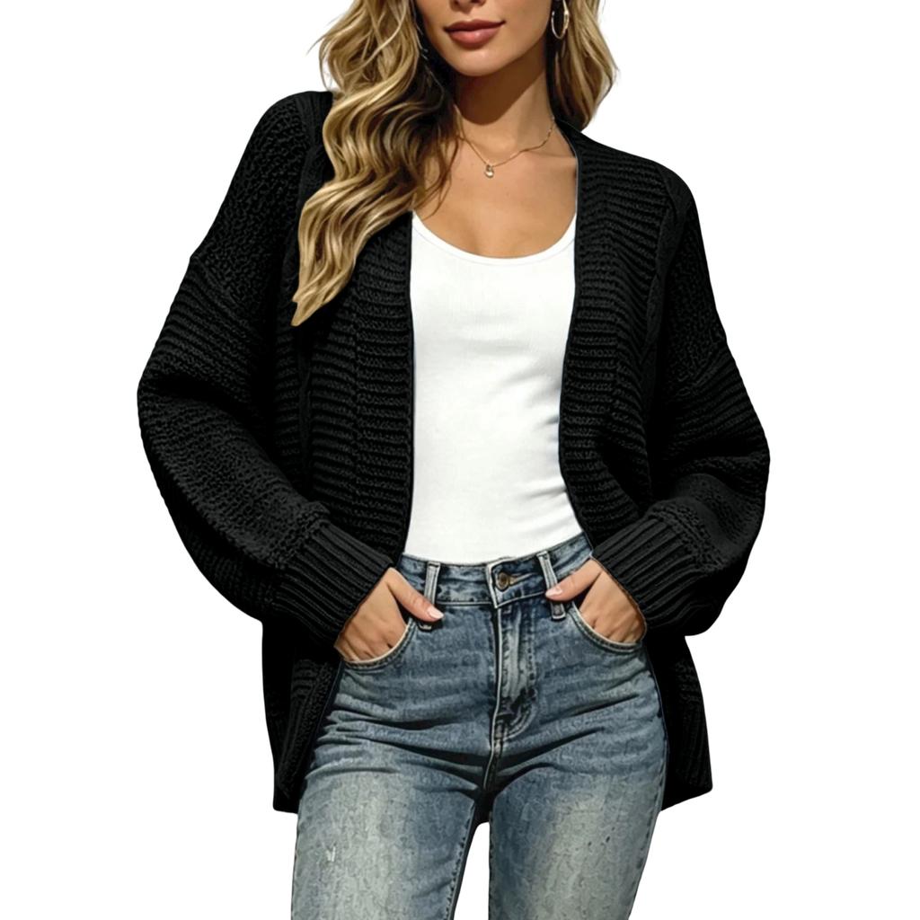 Women's Long Sleeve Knit Cardigan Sweater with Open Front Design for Casual Daily Wear