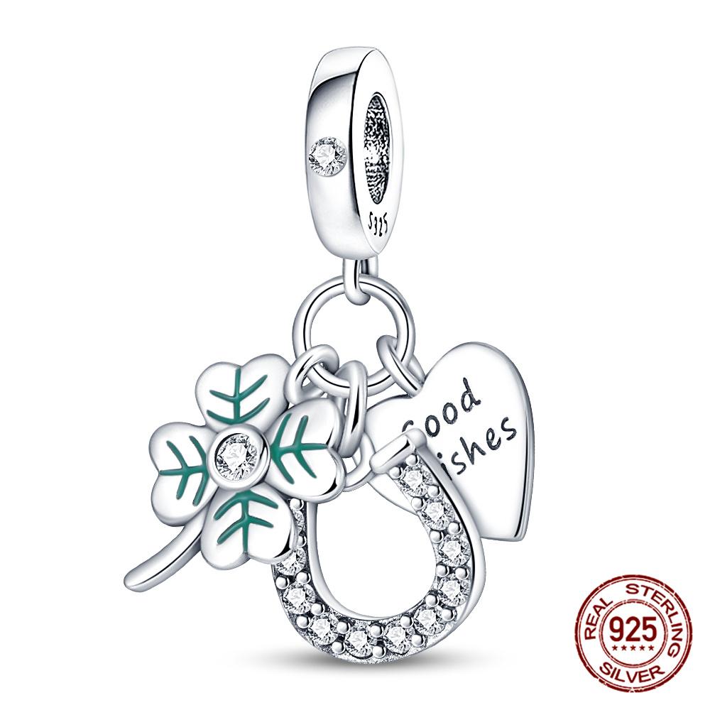 100% 925 Silver Heart Shaped Four Leaf Clover Ladybug Charms Fit Original 925 Women Bracelet DIY Jewelry Making Gift