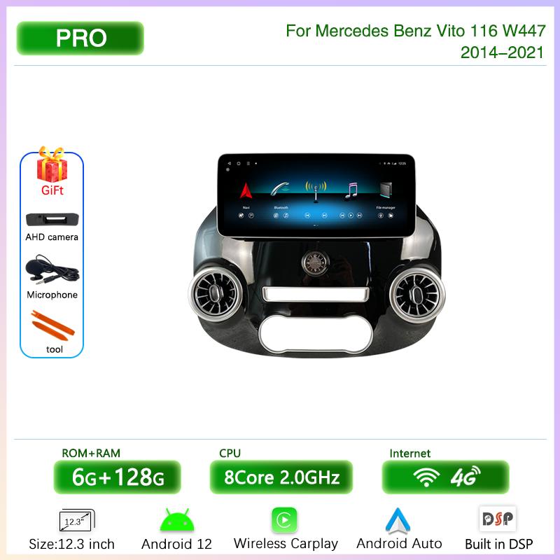 12.3" Android 12 Car Multimedia Video Player For Mercedes Benz Vito 116 W447 2014-2025 GPS Navigation8core CarPlay 4G 360Camera