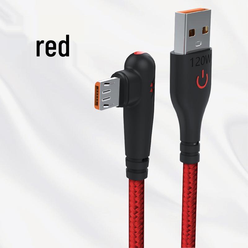 120W Fast Charging Right-Angle Cable for Huawei, Vivo, Meizu, Oppo, and Redmi 6A