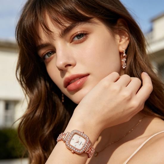 Damen Vintage Petite Armband Zierliches Armbanduhr Kleines Quadrat Analog Quarz Uhr Luxus Damen Dünnes Armband Strass Armbanduhr für Damen Geschenk