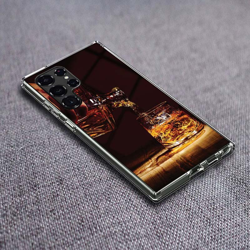 Strong Whiskey With Cigarettes Phone Case For Samsung Galaxy S24 S23 S21 S20 FE S22 S26 Ultra S25 Edge S10 Plus Cover Clear TPU