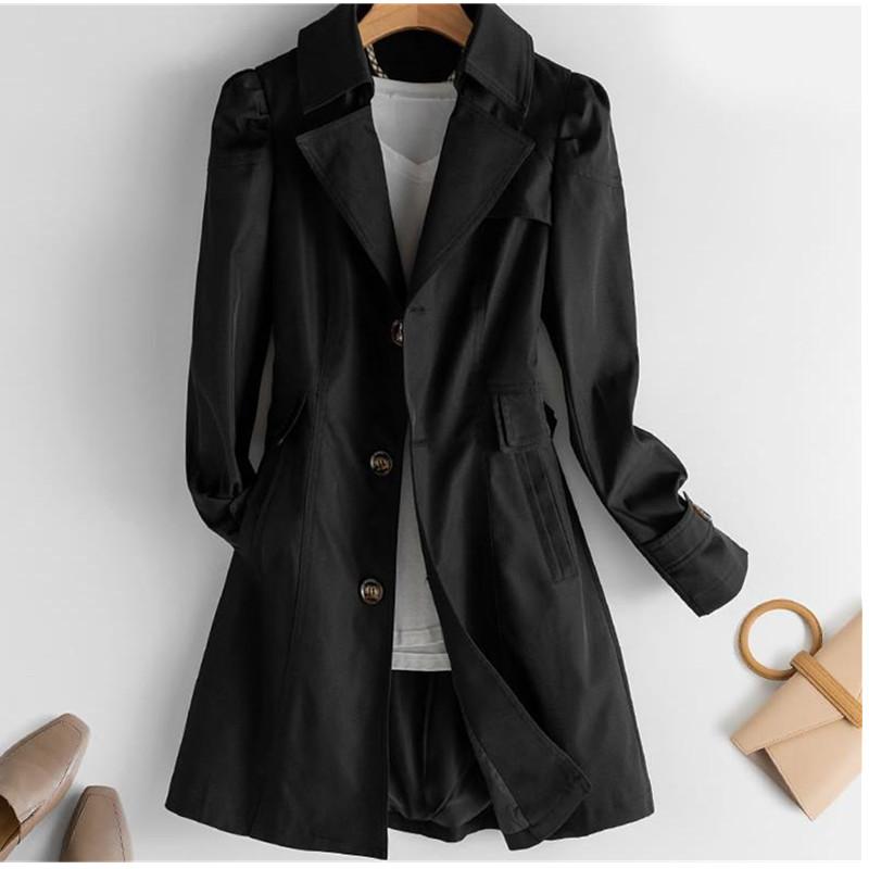 

Women Windbreaker Solid Casual Outwear Spring Autumn Trench Coat with Lining OL Ladies Coats Elegant Slim Long Jacket S чёрный
