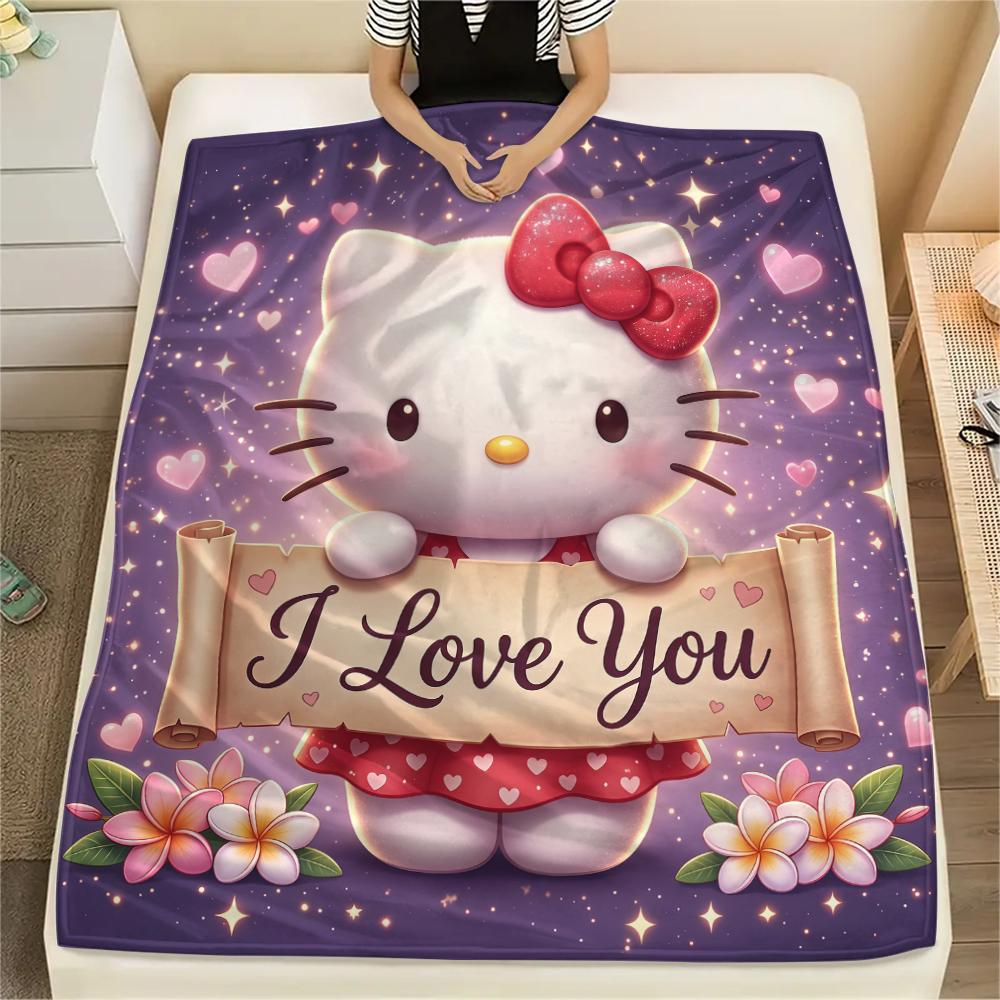 

1 шт. Фланелевое одеяло с милым принтом Hello Kitty, Высокое качество, Для всех сезонов, Декор для дома, Тепло и уют, Идеально для рождественских подарков 80cm x 120cm