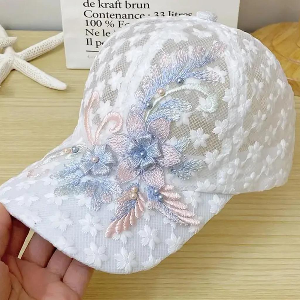 Unisex Lace Flower Embroidery Breathable Baseball Net Caps Adjustable Casual Hats Spring and Summer Outdoor Sunscreen Hat