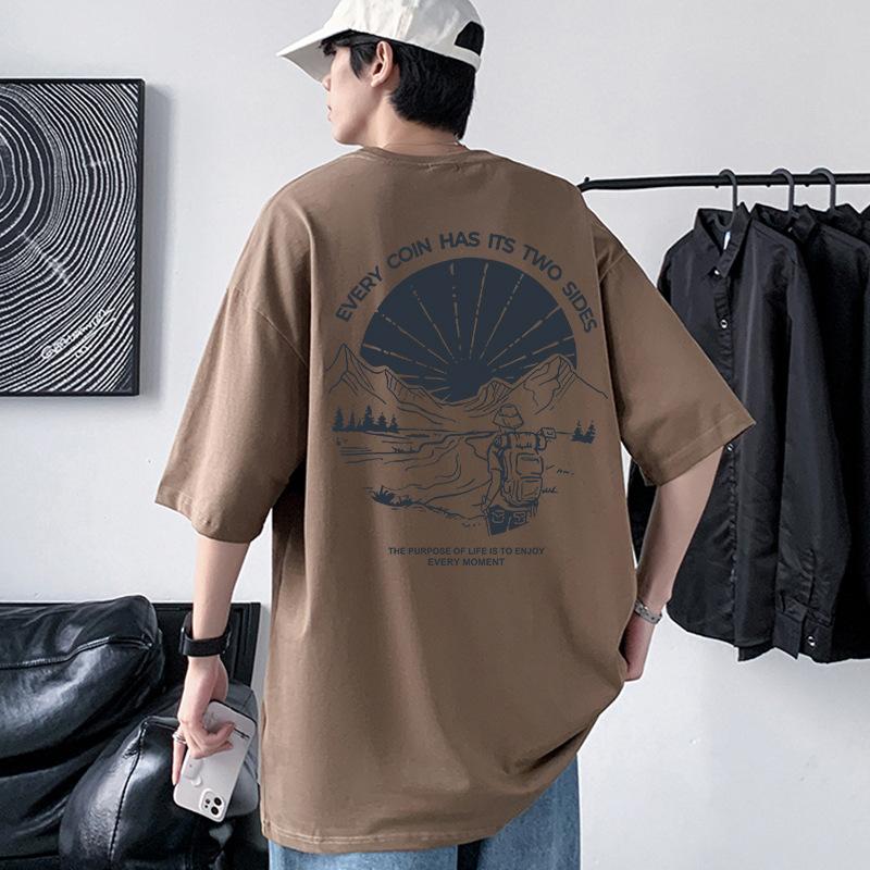 Heavyweight Combed Cotton T-Shirt Men's Oversized Drop Shoulder O-neck Tee