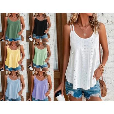 Regata feminina de verão com gola redonda jacquard dentro de camisa de fundo sem mangas