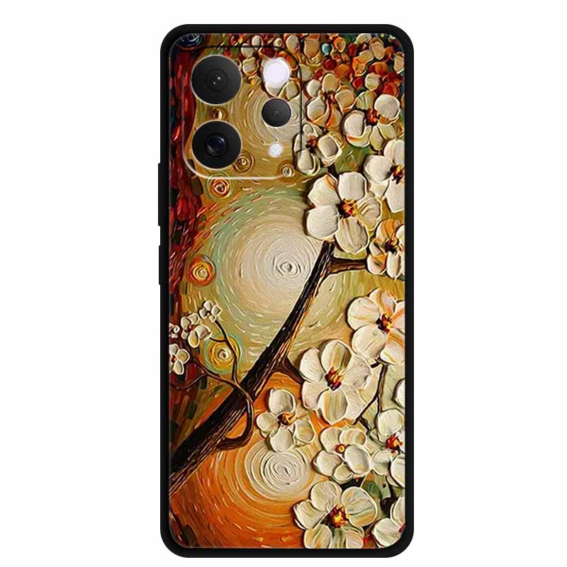 For Vivo S50 5G Case 3D Emboss Flower Black Silicone Soft Back Cover Case For Vivo S50 2025 Phone Case 6.59" Coque V2528A Fundas