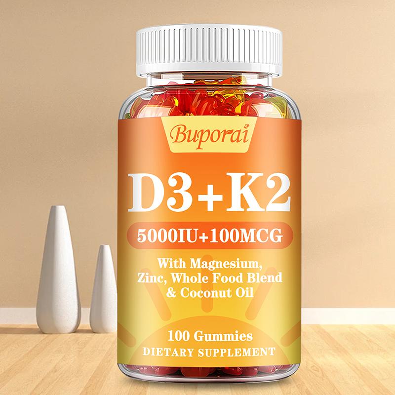Vitamin D3 and K2 Gummies, Containing Natural Coconut Oil, Plant-based Two-in-one Formula, Gentle and Easily Absorbed, Suitable for Adults.