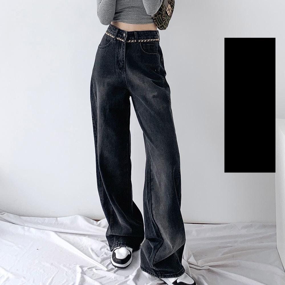 

Черные весенне-осенние свободные прямые широкие брюки с высокой талией, женские джинсы, новинка 2022 года, ниша дизайна S