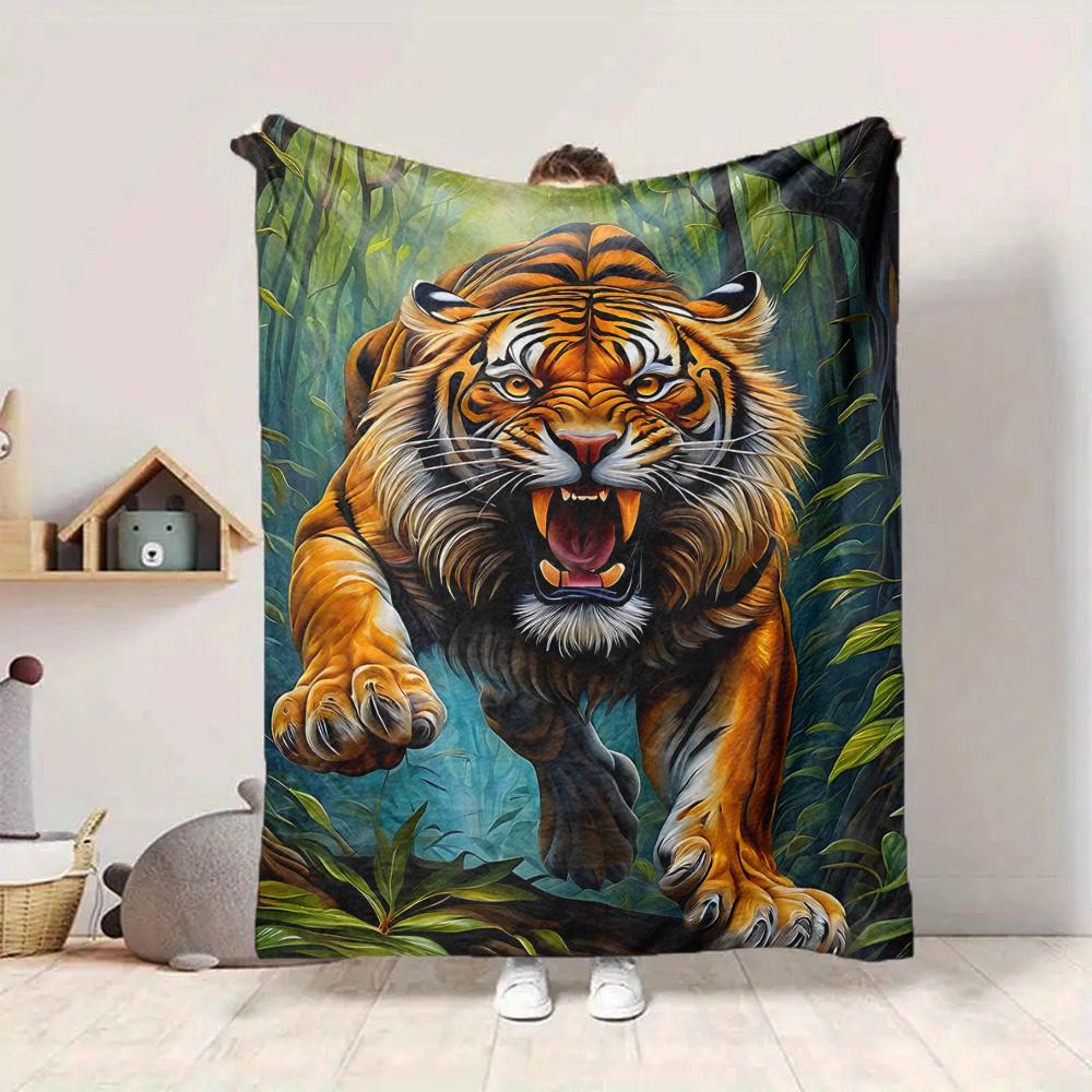 1PC Tiger Print Blanket - Soft Warm All-Season Throw for Sofa, Bed, Car, Office, Throw For Sofa yy250916112