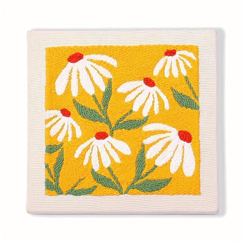 1 Set Punch Needle Beginner Kit with Adjustable Plastic Punches, Mixed Color Yarn, All Seasons Flower Theme Crafting Set, Complete Material Included