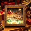 Wooden Landscape Ornament Christmas Snowy Night Light Picture Frame, Vintage Frame 3D Mini Lighted Shadow Box Lamp, Desktop Atmosphere Decor