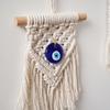 Bohemian Wall Tapestry, Blue Evil Eye Braided Tapestry, Knotted Cotton Rope Tapestry for Home Nursery Bedroom Living Room Wall Decor
