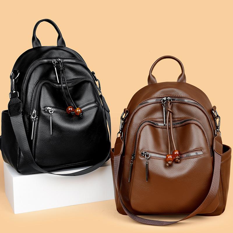 Ryggsäck Damväska Stöldskydd Mode Ryggsäck Mjukt Läder Stor Kapacitet Väska Axelväska