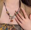 New Bohemian Flowering Pearl Necklace Women's New Chinese Style Leather Rope Ethnic Style Beaded Necklace
