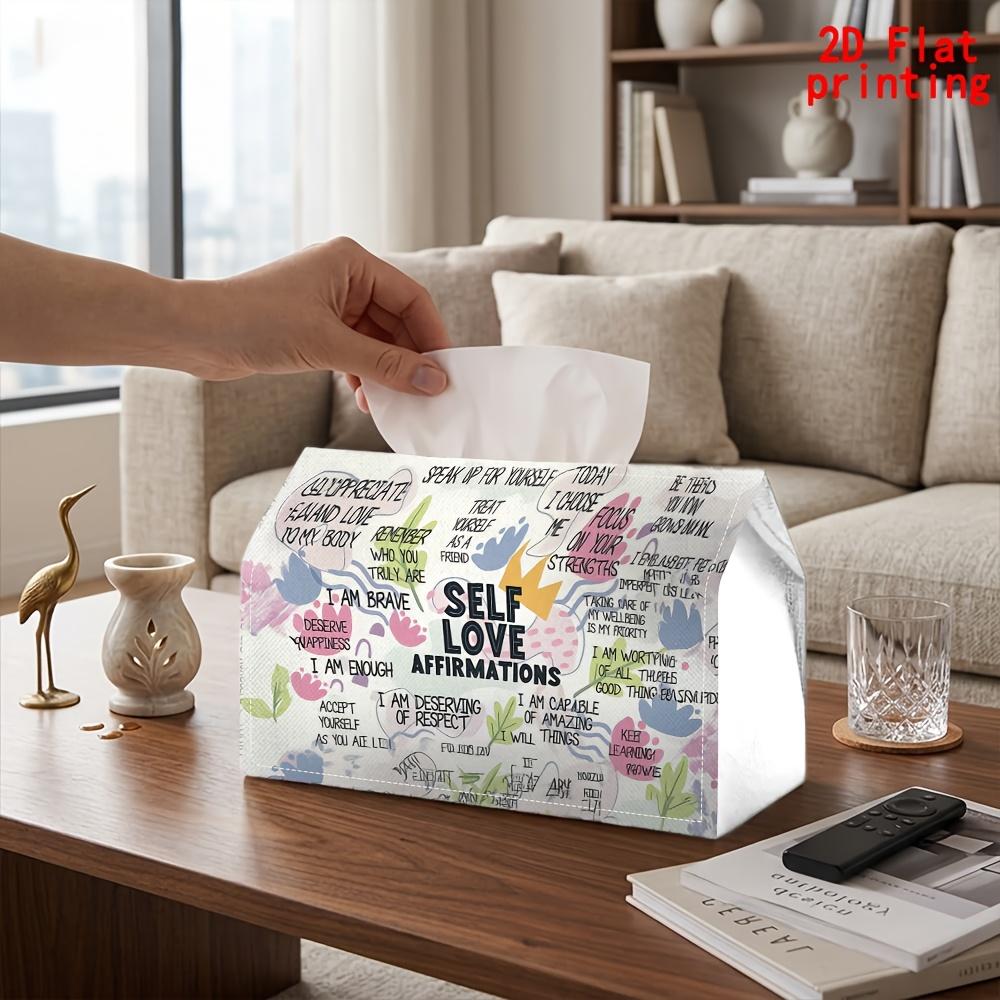 2D Flat 1pc, Tissue Box. Self-Love Affirmation Pattern Napkin Dispenser, Reusable, Daily Desktop Tissue Organizer, Suitable for Kitchen Living Room Be