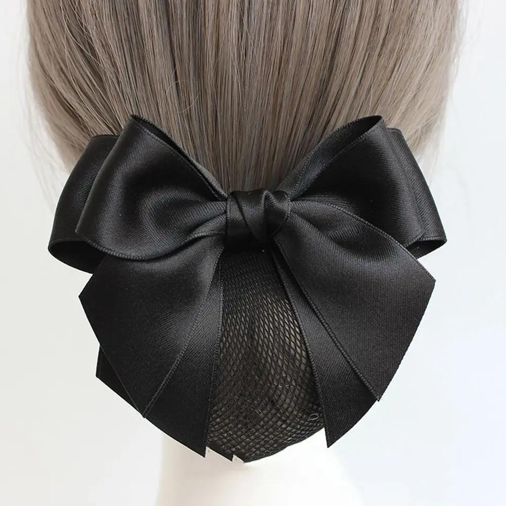 Korean Satin Bow Hairclip With Net Bun Ribbon Hair Bun Cover Headwear Hair Accessories Bowknot Snood Women Hairgrips