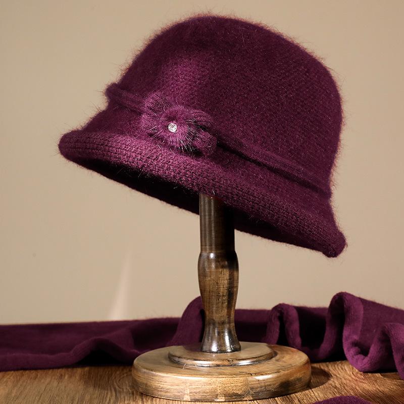 

Medium old man knitted hat women autumn and winter warm velvet old lady mother old man hat rabbit hair cold wool hat One size