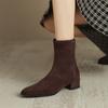Women's Suede Mid Heeled Boots with Thick Heels and Short Boots for Autumn and Winter  New Women's Boots