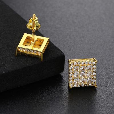 Square Full Drill Threaded Earrings Personalized Stud Earrings Hip Hop Earrings