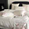 Flowers Embroidery Luxury Bedding Set Egyptian Cotton Single Queen King Size Duvet Cover Flat/Fitted Bed Sheet Pillowcases 3/4Pc