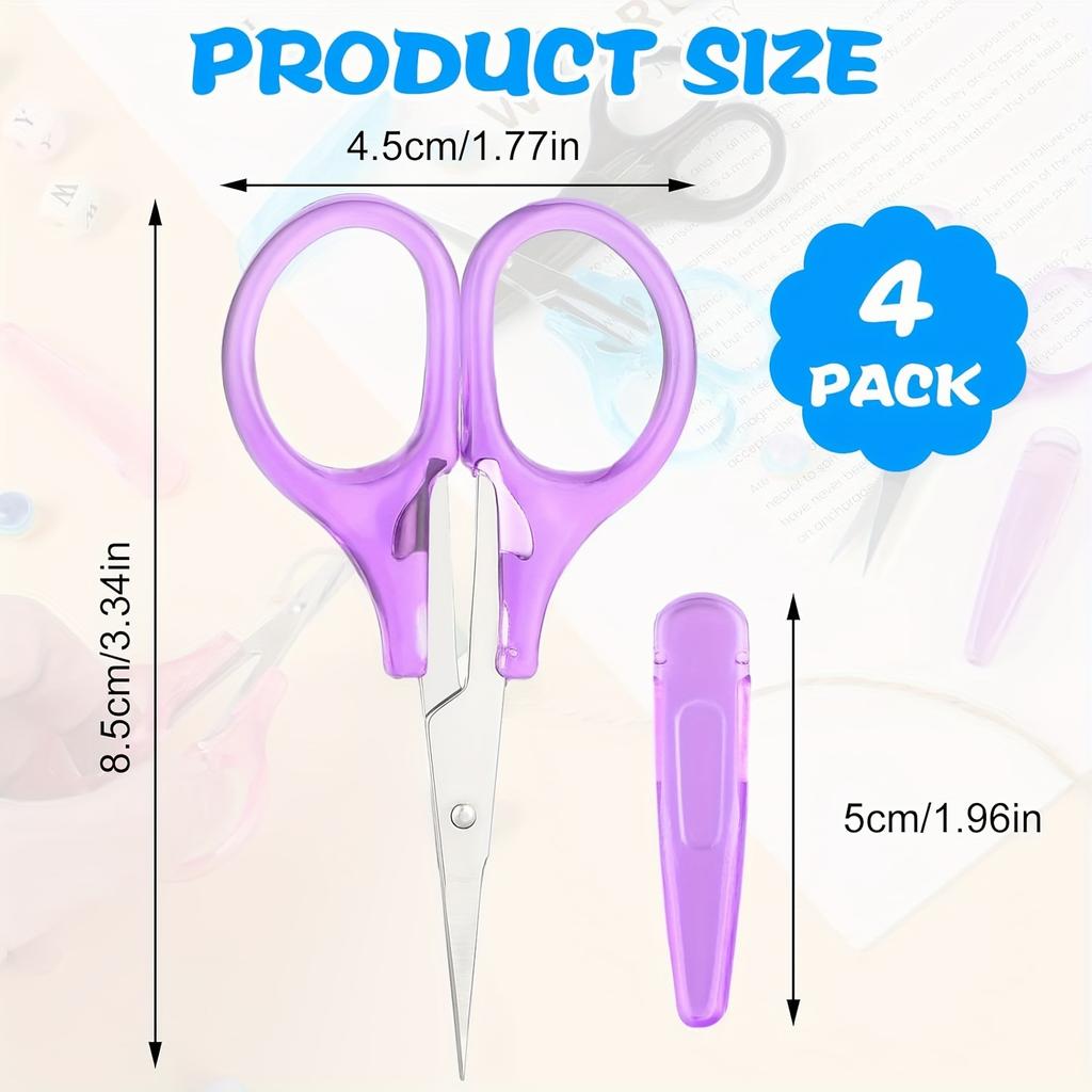 4pcs Mini Embroidery Scissors With Protective Covers Stainless Sewing Shears In Cutting Of Threads And Fabrics Sewing Supplies