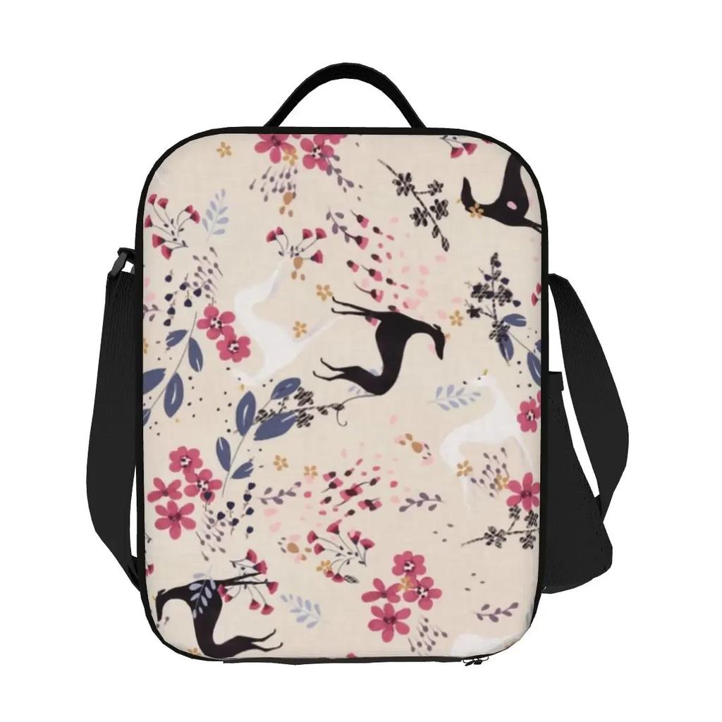 Sighthound Flower Love Insulated Lunch Tote Bag for Greyhound Whippet Dog Portable Cooler Thermal Food Bento Box Kids School