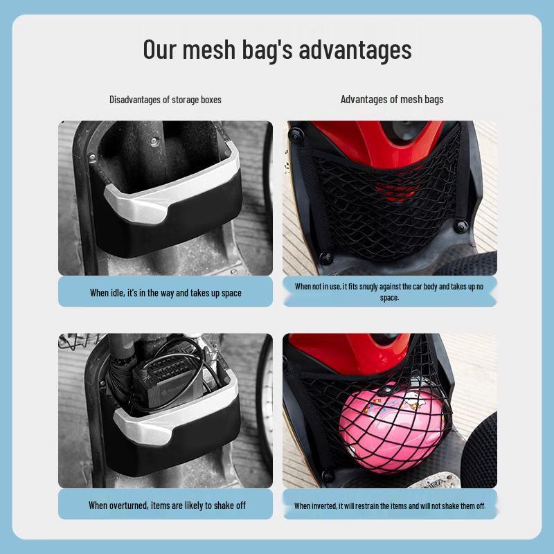 Electric Vehicle Storage Mesh Pocket - Universal Hanging Bag for Raincoat and Helmet