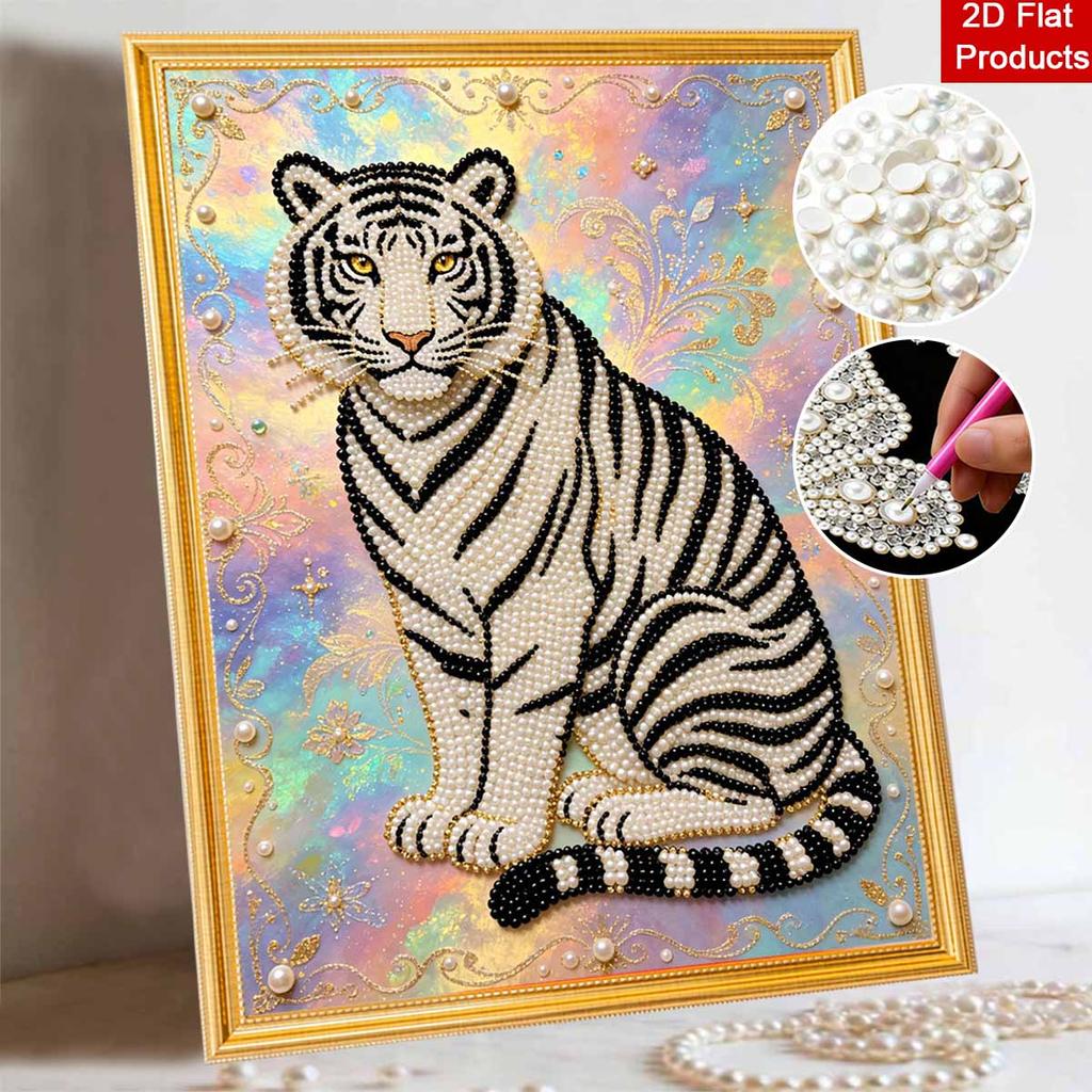 5D Pearl Kit Majestic Tiger Pattern DIY Rhinestone Art Relaxing Handmade Ornament Home Wall Desktop Decoration for Beginners