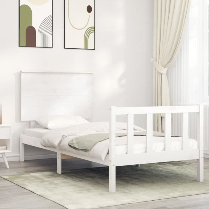 VidaXL Bed Frames and Headboard White 100x200 Cm Solid Wood 3193392
