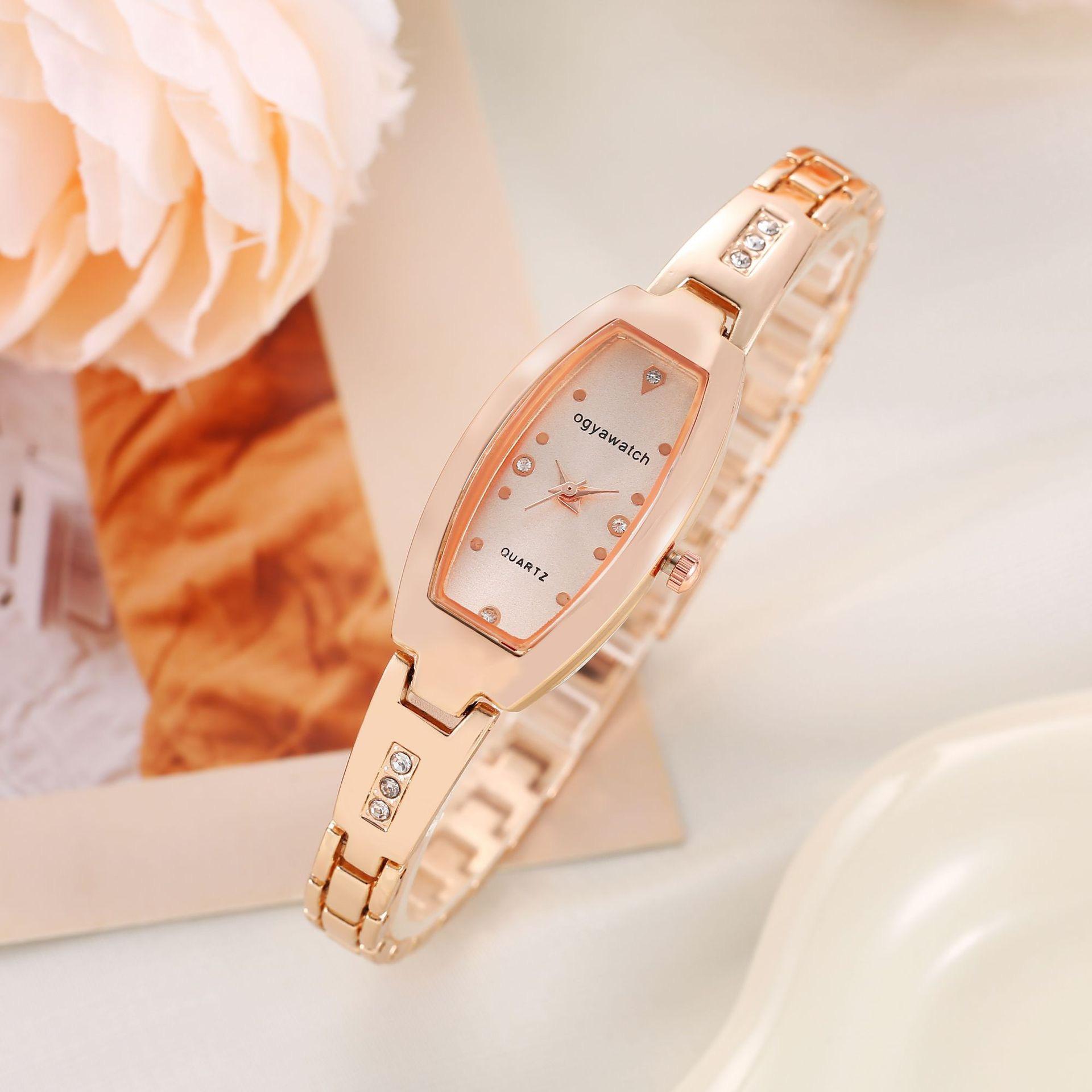 

Роскошные женские часы Ремешок из нержавеющей стали Отправка браслетов Кварцевые часы Оригинальные часы с бриллиантами для женщин ярко-розовый