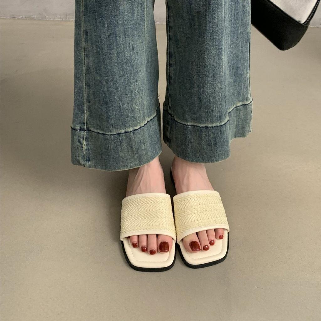 French Shoes, Sandals, Woven Small Summer Soft Soles, Beach Cool Slippers, Women'S Flat Bottom One-Word Drag