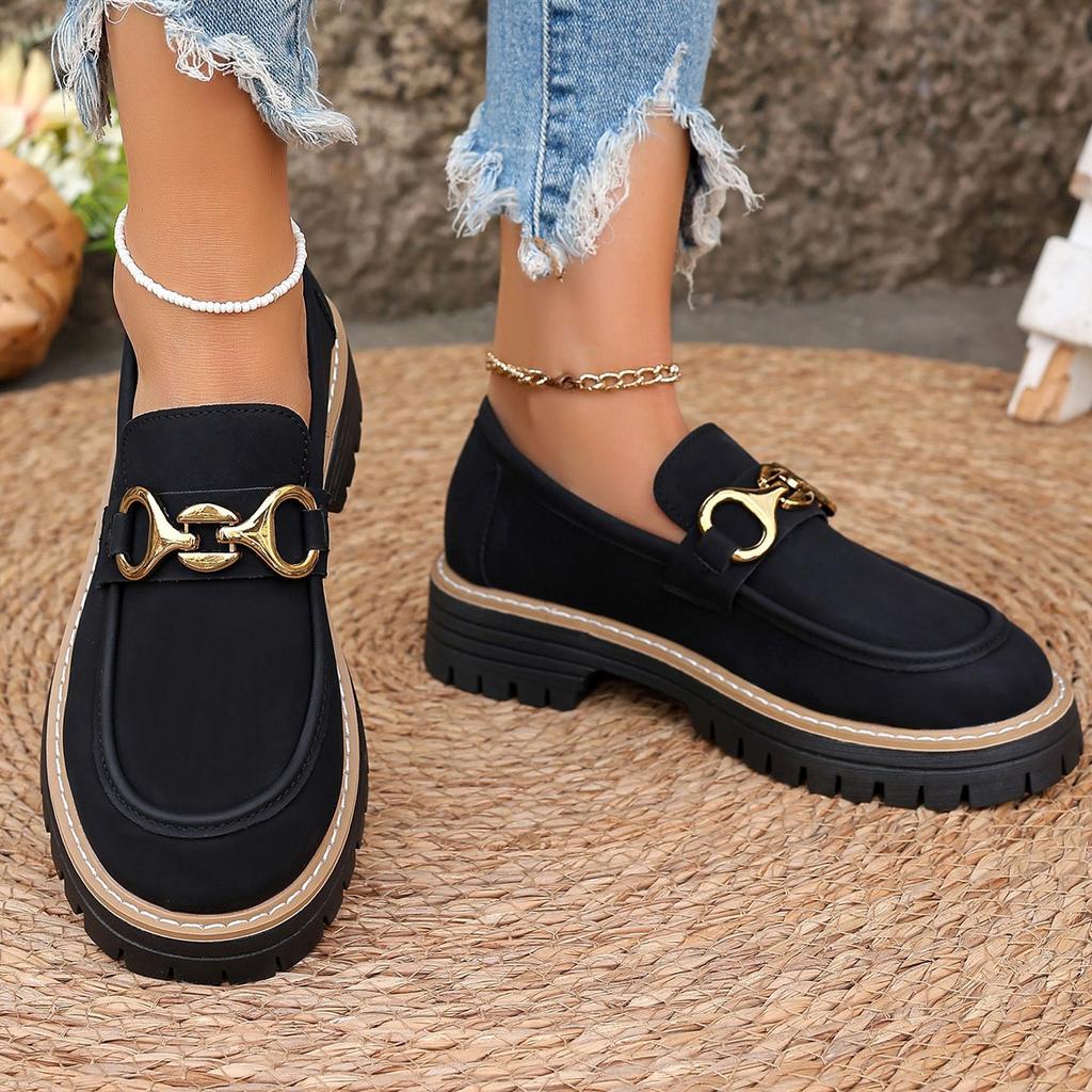 British Style Large Size Loafers Women's 2025 New Fashion Versatile Retro Color Matching Casual Thick Heel Platform Single Shoes