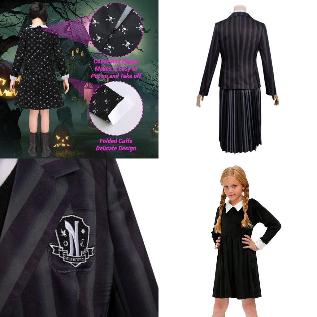 Wednesday Addams Cosplay Costume Girls Kids Dress For Halloween Xmas Party