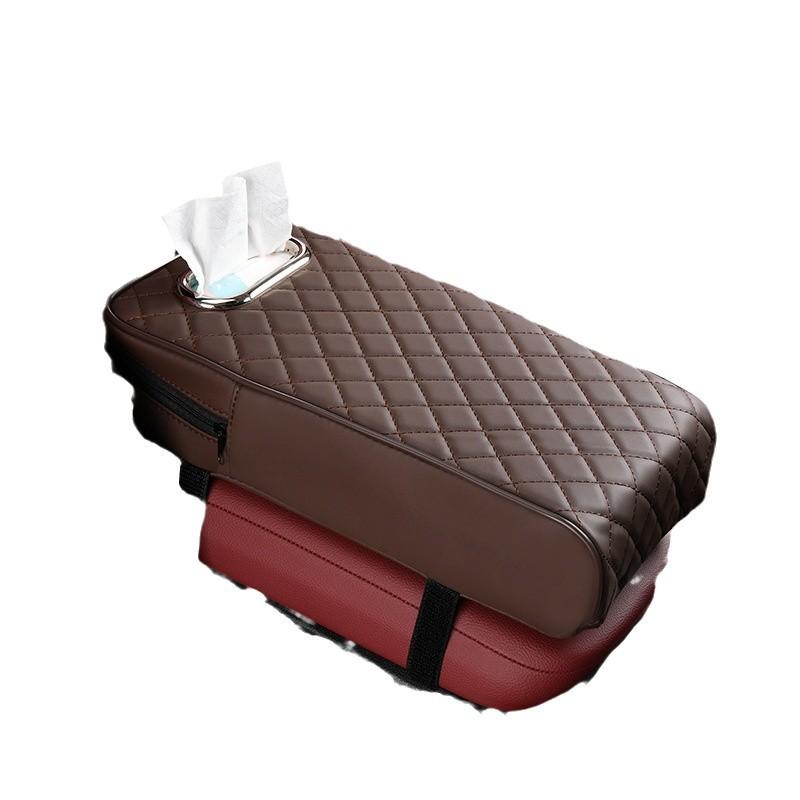 Car Armrest Cover Leather With Tissue Storage Memory Foam Height Pad Universal Auto Center Armrest Protective Cushion Support