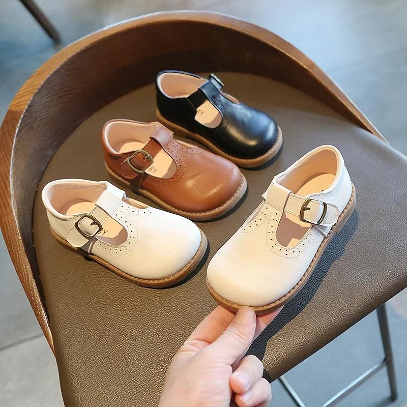 Meisjesschoenen Basic Mary Janes Kinderschoenen Platte Schoenen Baby Peuters Antislip Casual Schoenen voor Kind Leren Schoen Zwart E01042