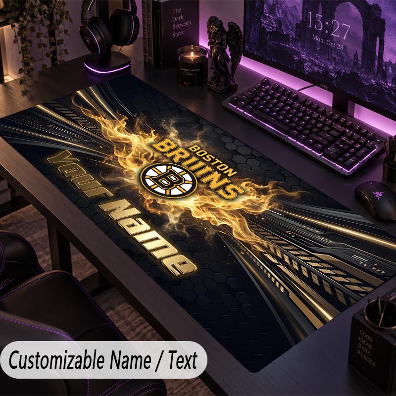 Large Mouse PadBoston Bruins Custom Name Text Personalized Desk Mat Non Slip Gaming Pad