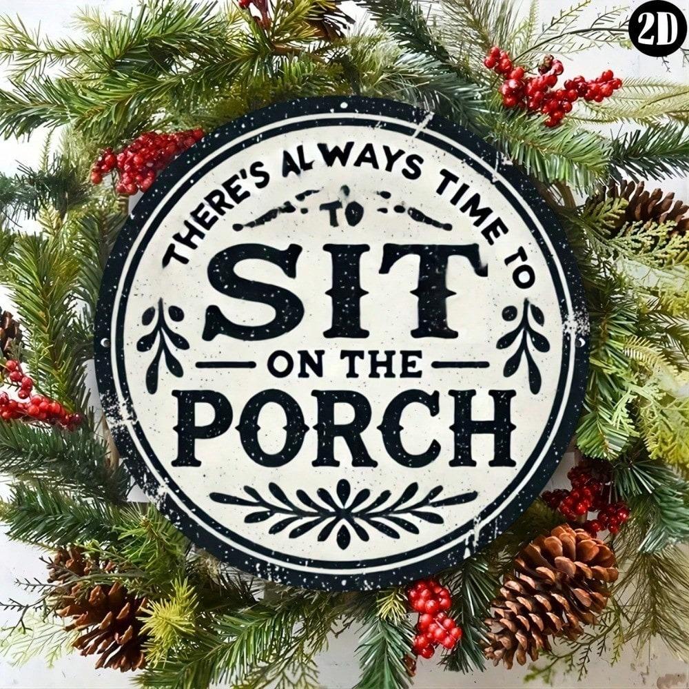 Vintage Metal Porch Plaque Round Wall Art Rustic Home Decor 7.8 Inch Retro Sign