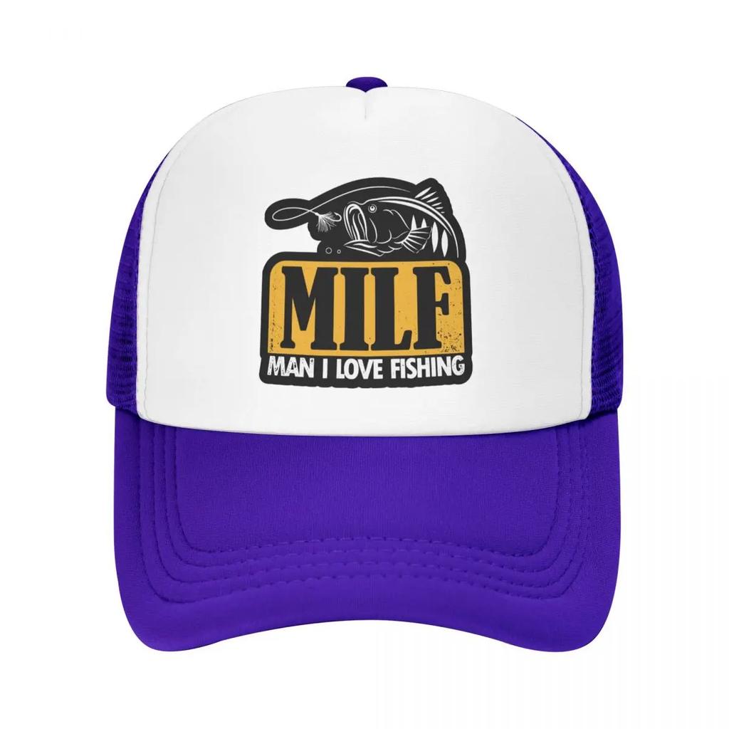 Individuelle Milf Unisex Ich Liebe Angeln Trucker-Kappe für Erwachsene Fischer Unisex Fisch Geschenk Verstellbare Baseballkappe Damen Unisex Hip Hop Trucker-Kappe