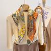 Spring New Carriage Printed Silk Wool Square Scarf Fashionable Commuting Versatile Silk Wool Twill Curled Scarf Women
