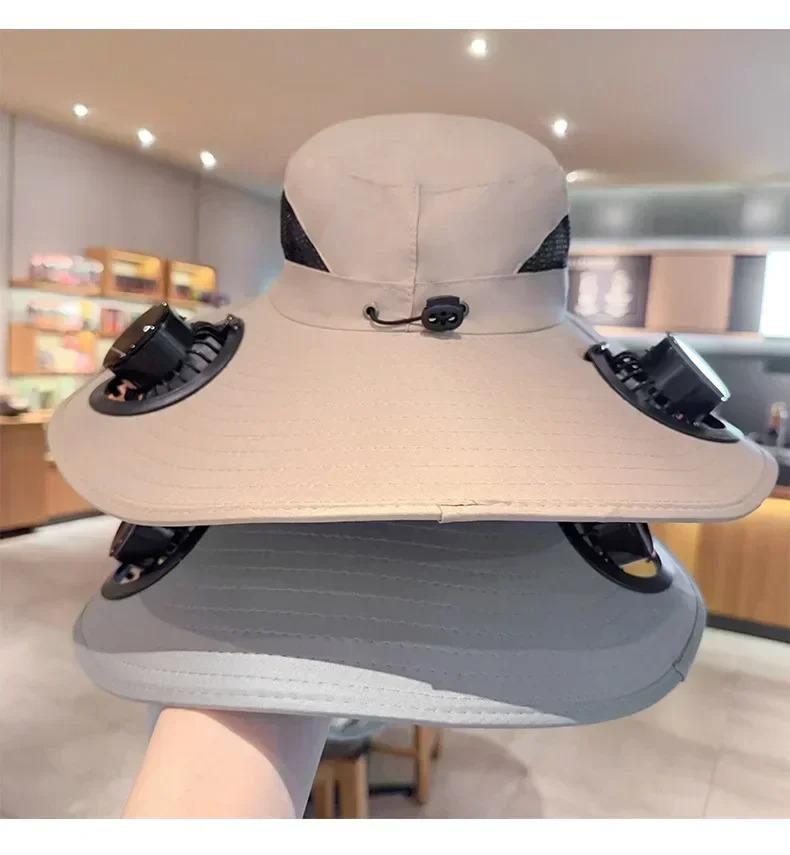 Wide Brim Solar Fan Hat Detachable Solar-Powered Fan UV Resistant Summer Outdoor Hiking Fishing Sun Hat Portable Chargeable Caps