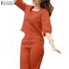 ZANZEA Womens Blouse and Pants Casual Two Piece Trousers Suit Set