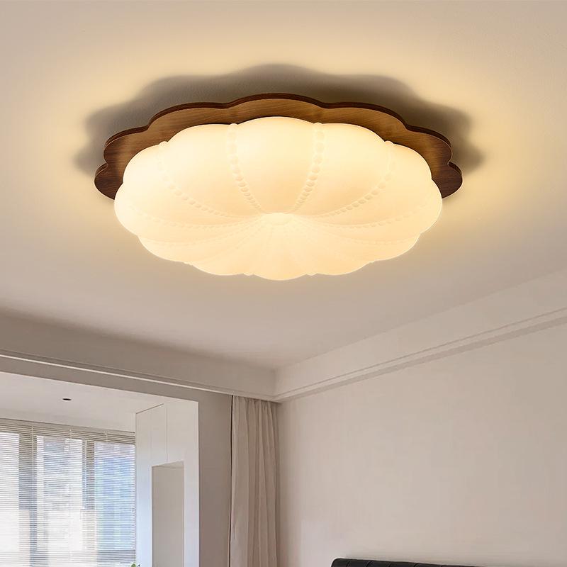 Retro Cream Style Walnut Ceiling Light - New Chinese Design for Bedroom & Study, Eye Protection.