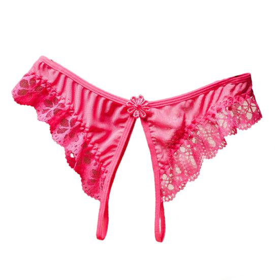 Panties Crotch Opening Low Waist Nylon Hollow Lace See-through Thong for Valentine's Day