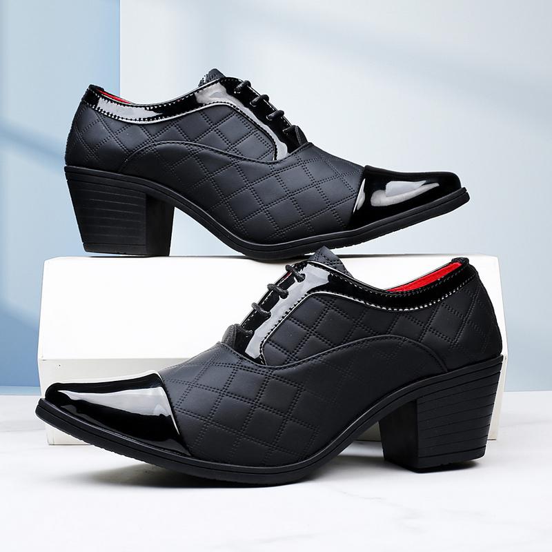 Uomo Tacco Alto Rosso Wingtip Pelle Nera Derby Abito da Sposa Danza Business Formale Scarpe da Ascensore Scarpe Rialzanti Taglie Forti