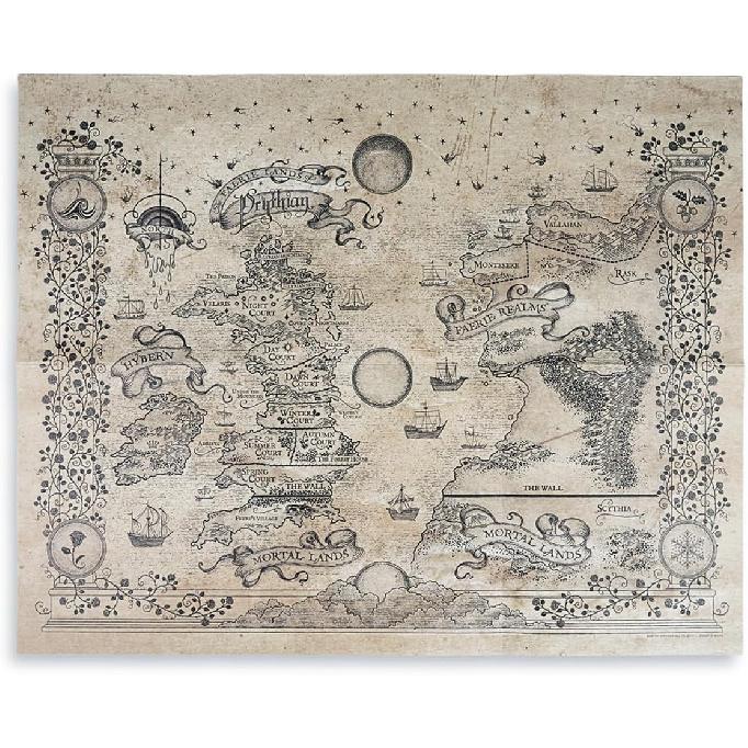 ConQuest Journals Карта мира Притиана из серии «Королевство шипов и роз», Бумага в стиле аутентичного пергамента, Двусторонняя графика ACOTAR, Складной отпечаток, 16   x
