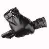 Men's Black Leather Touchscreen Gloves for Riding - Fleece-Lined, Warm, Thin, for Autumn and Winter.