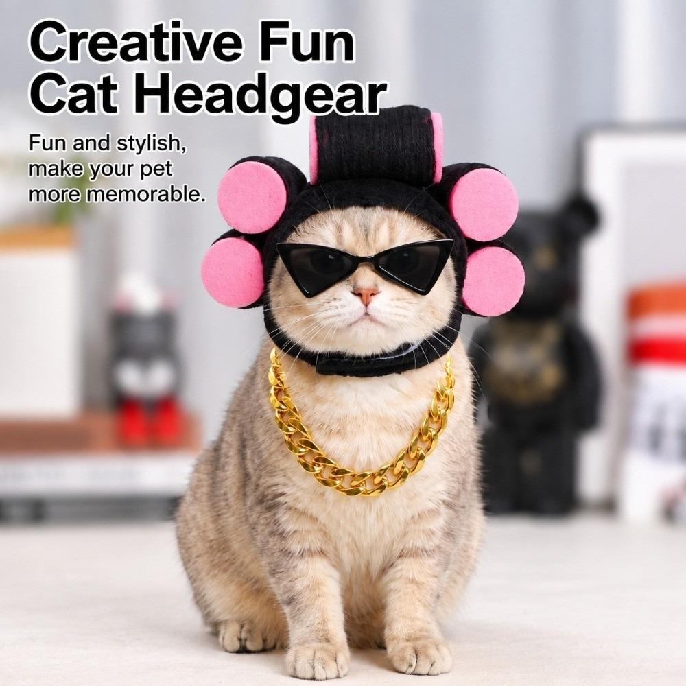 Curl Hair Roller Wig Pet Wig Headgear Lightweight Design Pet Gold Chain Prop Family Fun Gathering