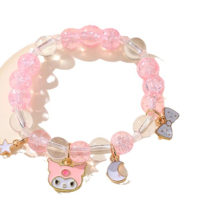 Sanrio Cinnamoroll Crystal Beaded Bracelet - Handmade Cartoon Gift for Female Students, Friends, and Couples.